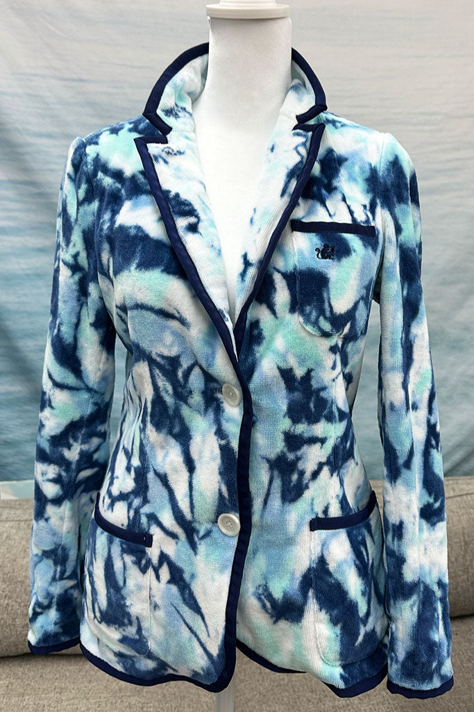 Women's White/Navy Tie Dye Terry Cloth Toweling Blazer