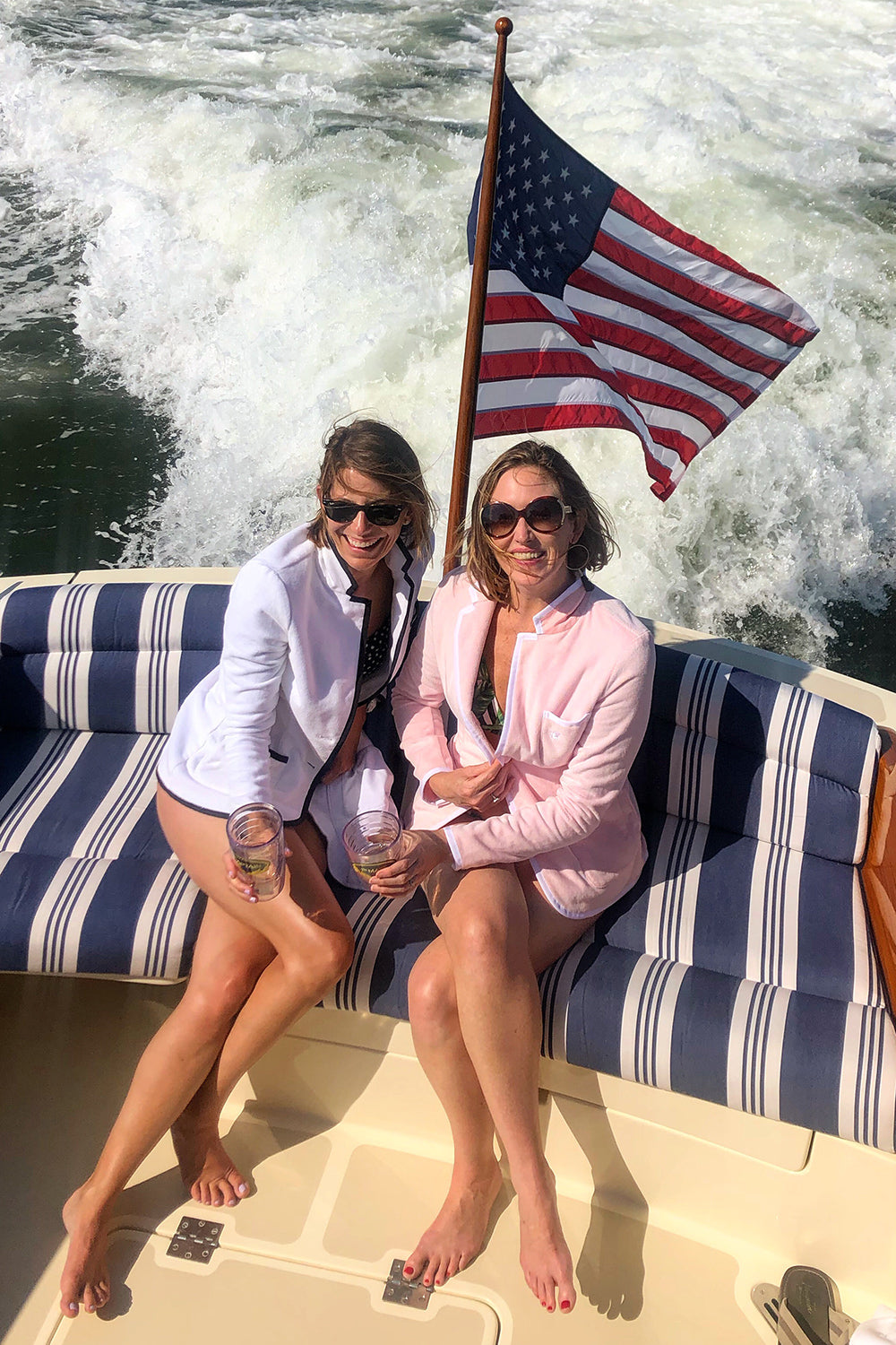 The Blush: Women's Pink & White Trim Toweling Blazer